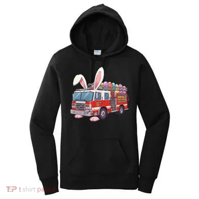 Firetruck Bunny Easter Easter Day Firefighter Women's Hoodie