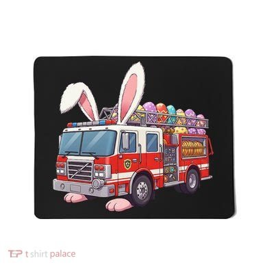 Firetruck Bunny Easter Easter Day Firefighter Mousepad