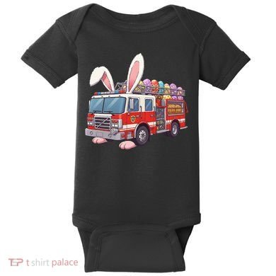 Firetruck Bunny Easter Easter Day Firefighter Baby Bodysuit