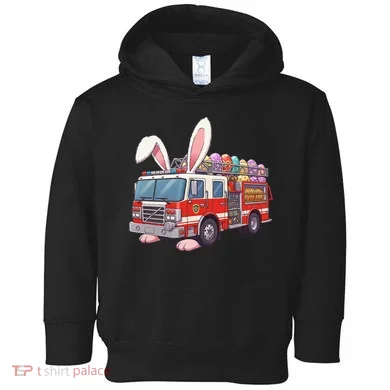 Firetruck Bunny Easter Easter Day Firefighter Toddler Hoodie