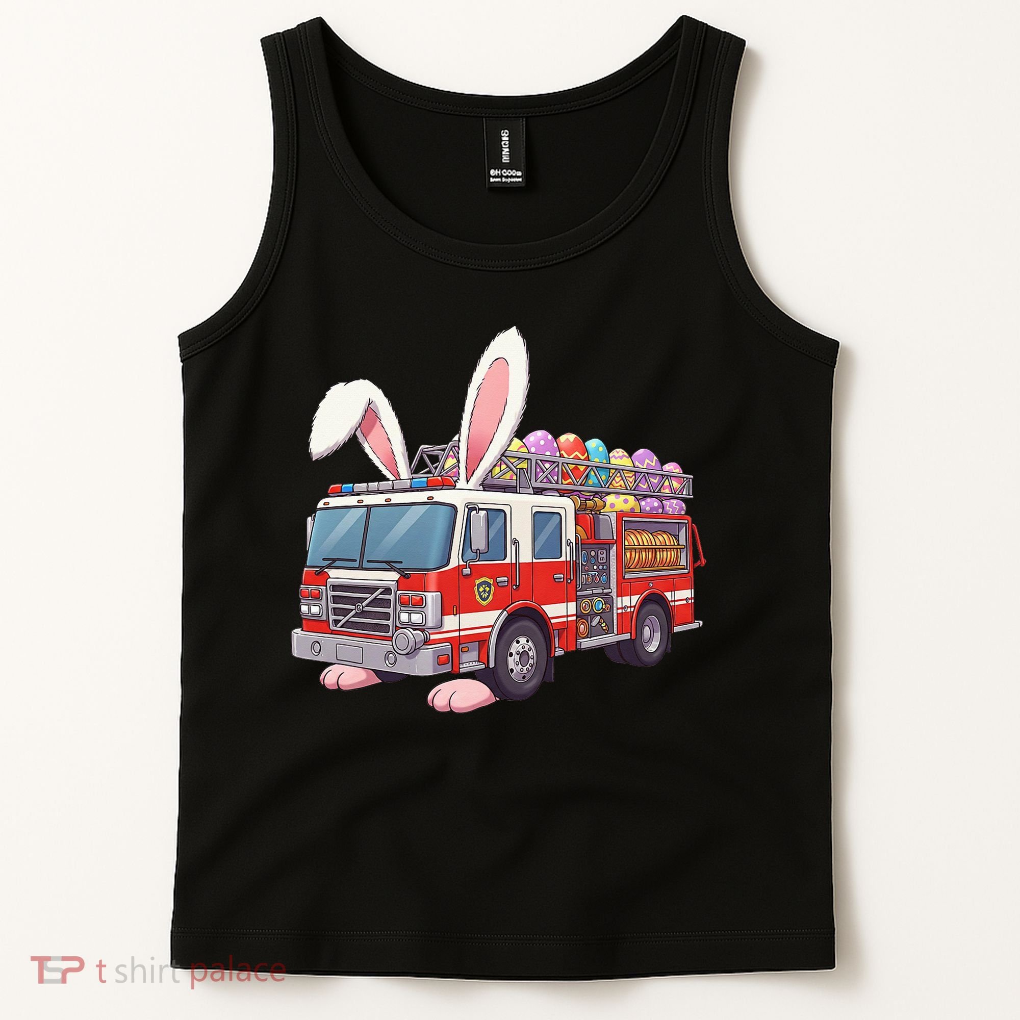 Firetruck Bunny Easter Easter Day Firefighter Tank Top