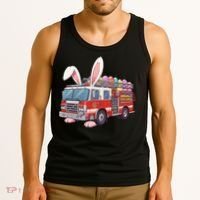 Firetruck Bunny Easter Easter Day Firefighter Tank Top thumb 3