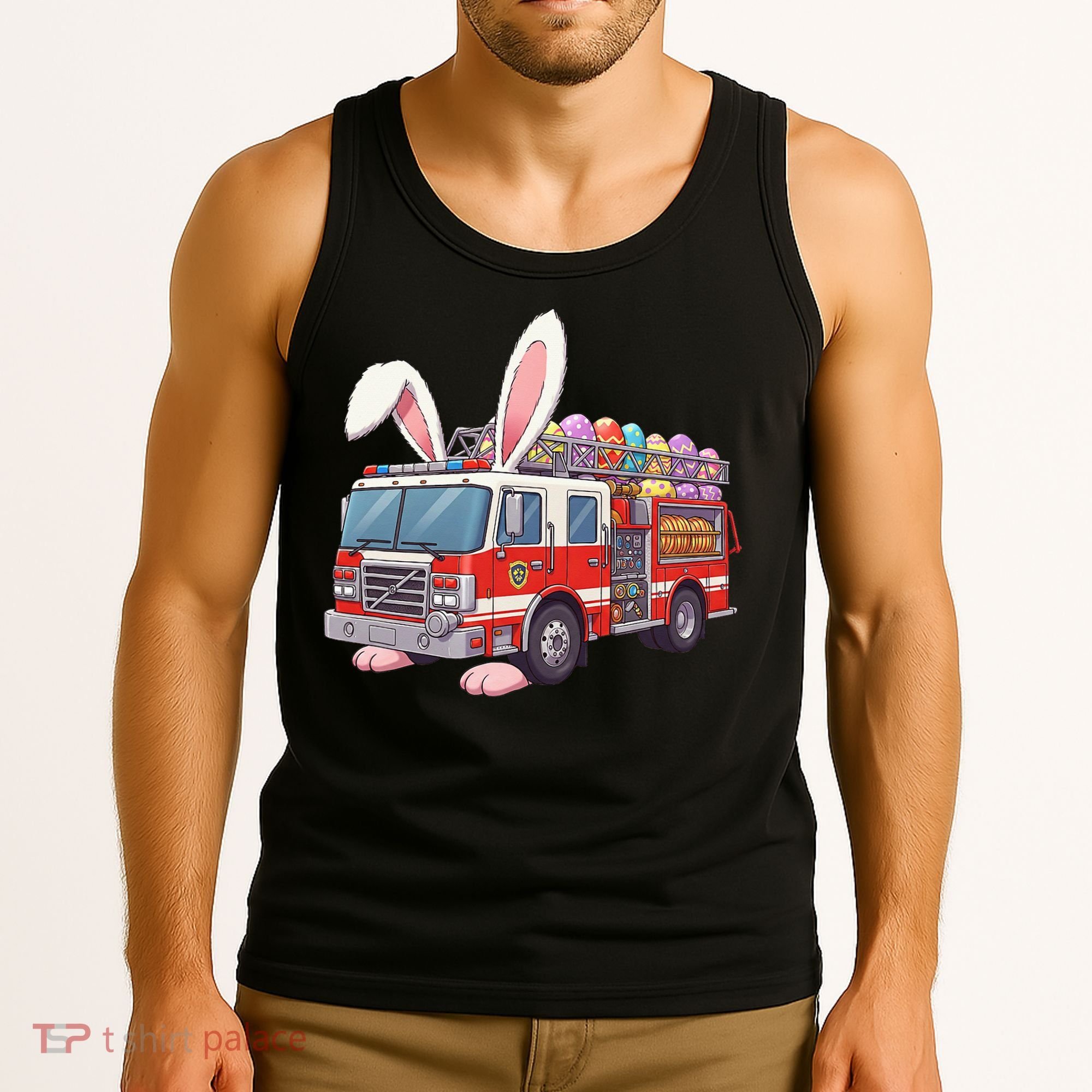 Firetruck Bunny Easter Easter Day Firefighter Tank Top