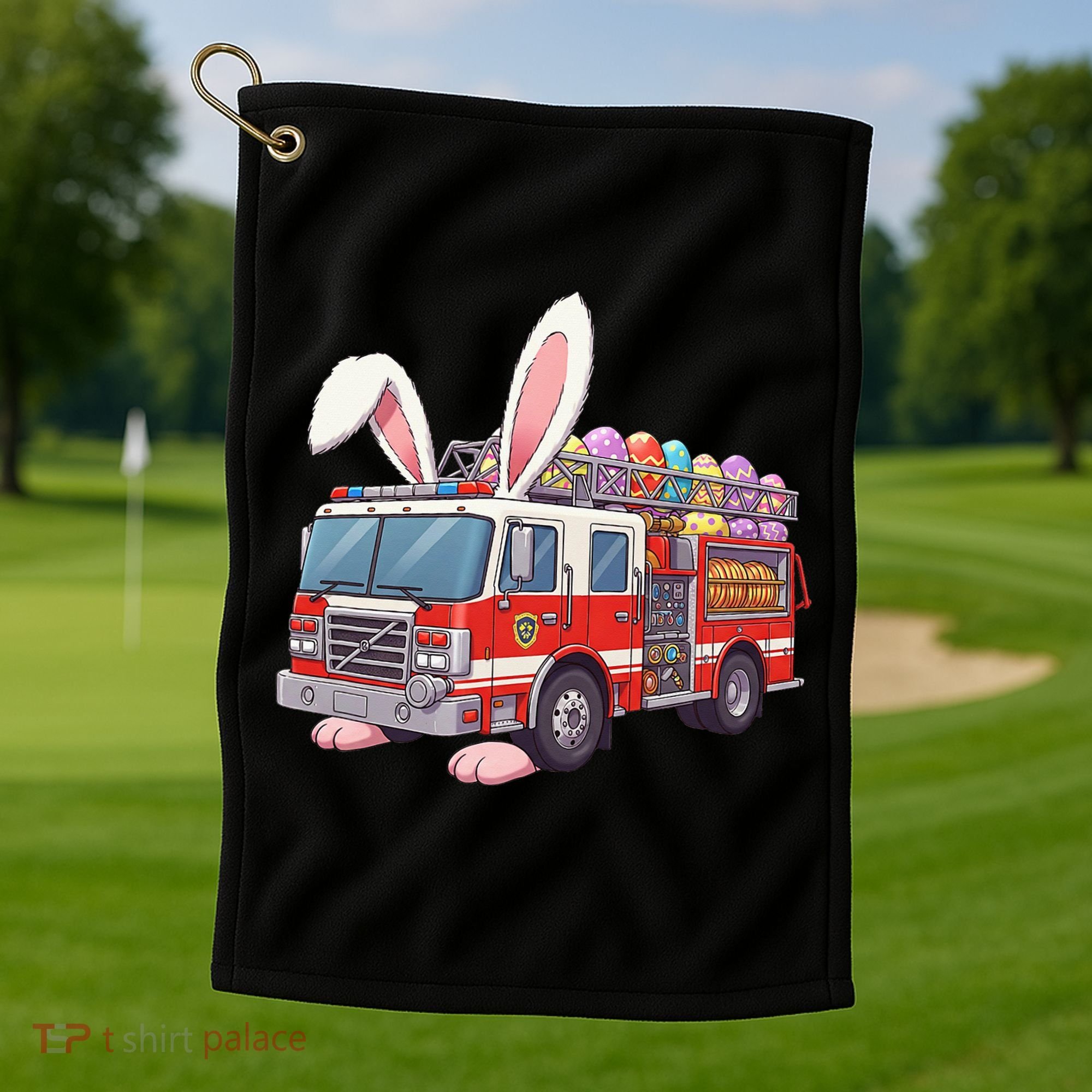 Firetruck Bunny Easter Easter Day Firefighter Golf Towel