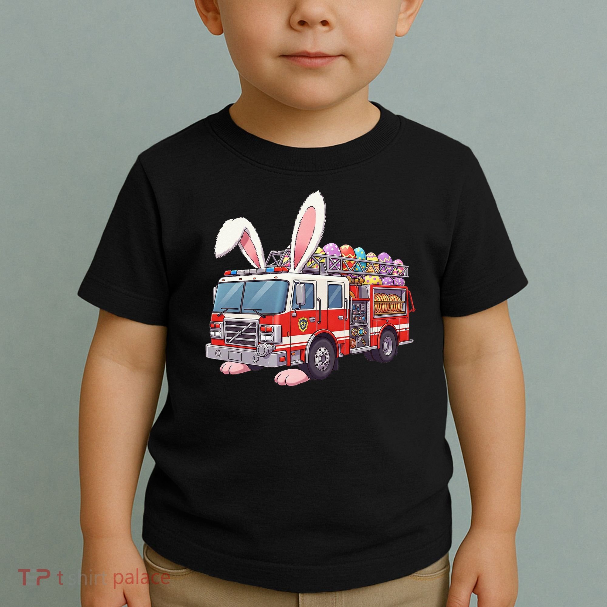 Firetruck Bunny Easter Easter Day Firefighter Toddler T-Shirt