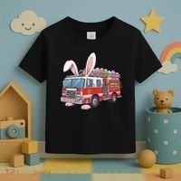 Firetruck Bunny Easter Easter Day Firefighter Toddler T-Shirt thumb 3