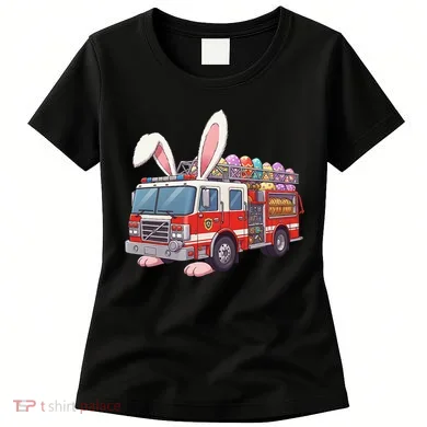 Firetruck Bunny Easter Easter Day Firefighter Women's T-Shirt