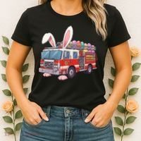 Firetruck Bunny Easter Easter Day Firefighter Women's T-Shirt thumb 2