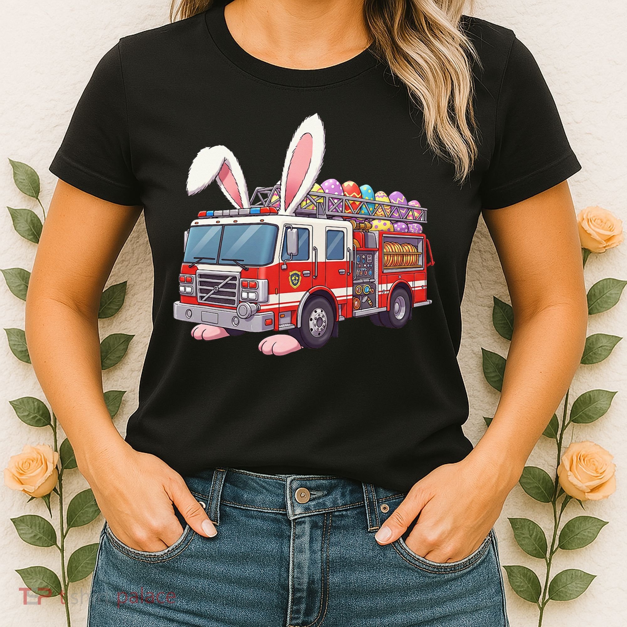 Firetruck Bunny Easter Easter Day Firefighter Women's T-Shirt