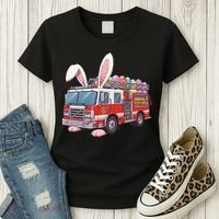 Firetruck Bunny Easter Easter Day Firefighter Women's T-Shirt thumb 3