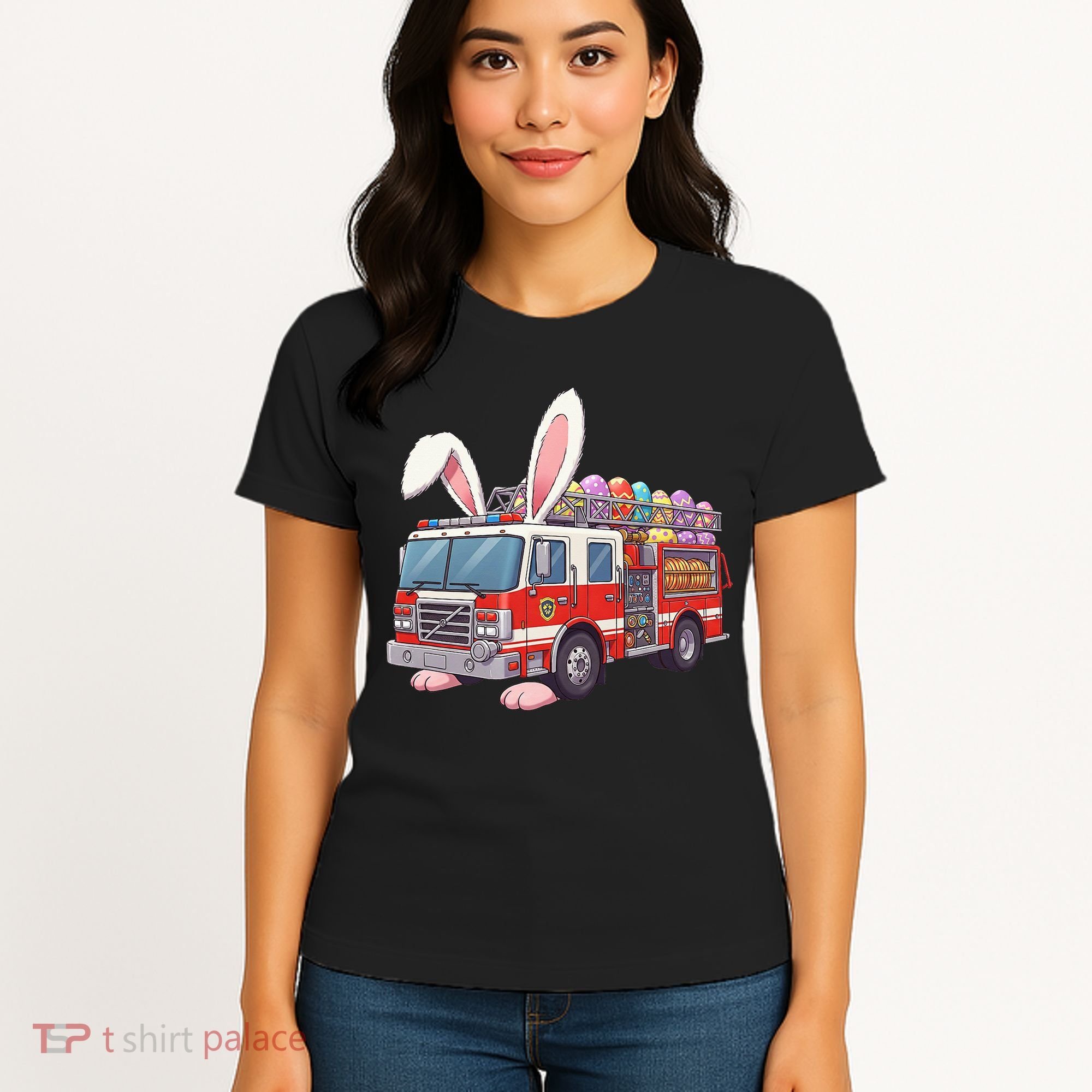 Firetruck Bunny Easter Easter Day Firefighter Women's T-Shirt