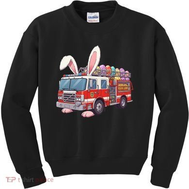 Firetruck Bunny Easter Easter Day Firefighter Kids Sweatshirt