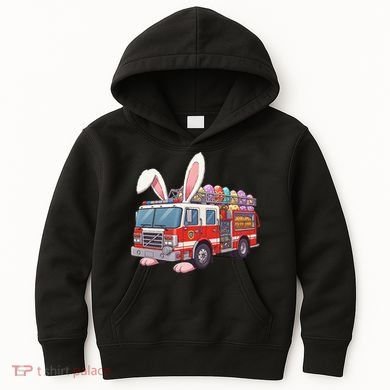 Firetruck Bunny Easter Easter Day Firefighter Kids Hoodie