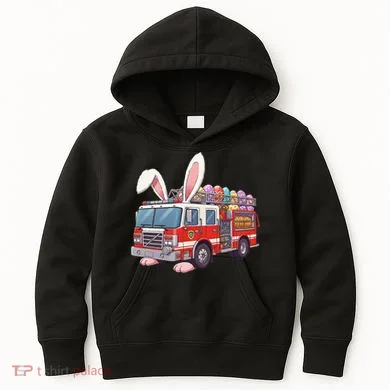 Firetruck Bunny Easter Easter Day Firefighter Kids Hoodie