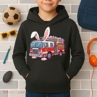 Firetruck Bunny Easter Easter Day Firefighter Kids Hoodie thumb 2