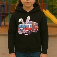 Firetruck Bunny Easter Easter Day Firefighter Kids Hoodie thumb 3