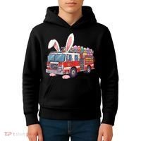 Firetruck Bunny Easter Easter Day Firefighter Kids Hoodie thumb 4