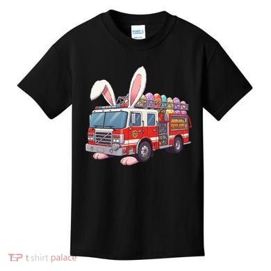 Firetruck Bunny Easter Easter Day Firefighter Kids T-Shirt