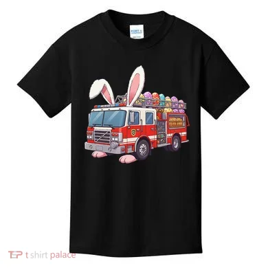 Firetruck Bunny Easter Easter Day Firefighter Kids T-Shirt