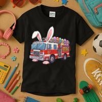Firetruck Bunny Easter Easter Day Firefighter Kids T-Shirt thumb 3