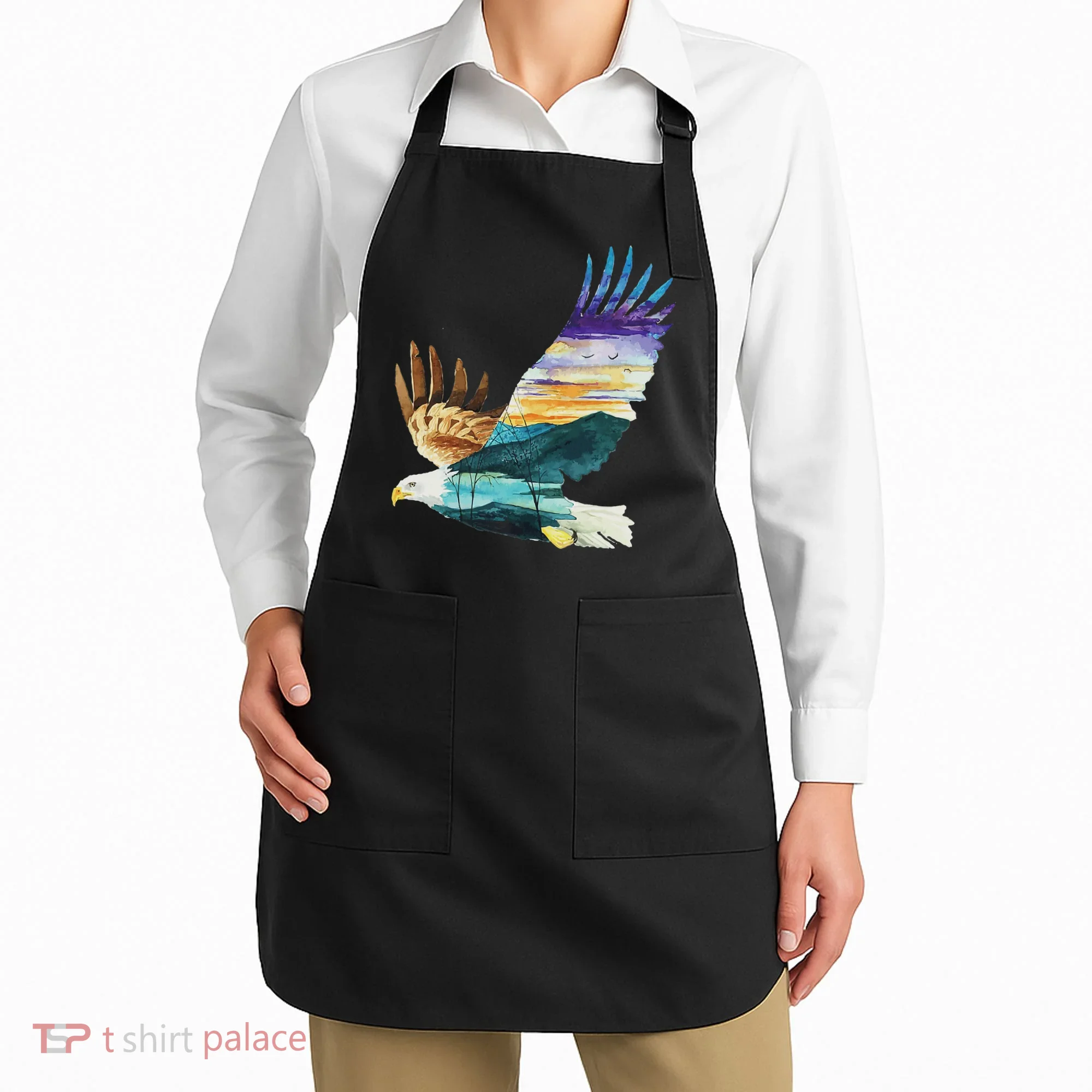 Flying Bald Eagle Mountain Sky Scenary Silhouette Apron