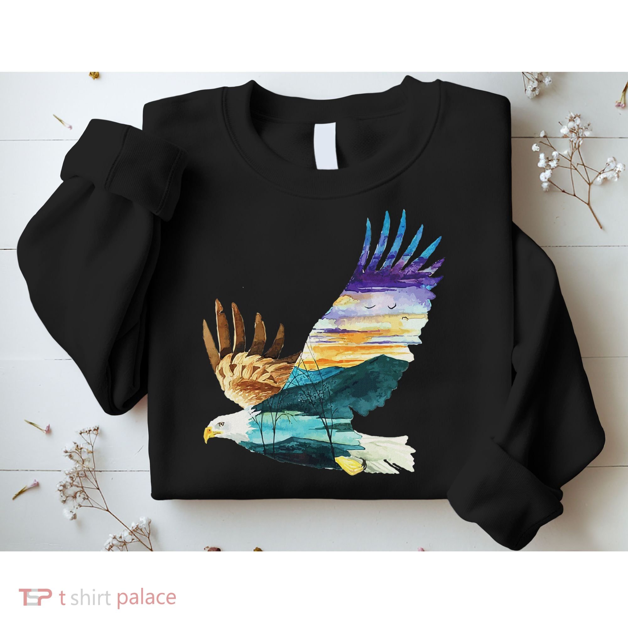 Flying Bald Eagle Mountain Sky Scenary Silhouette Sweatshirt