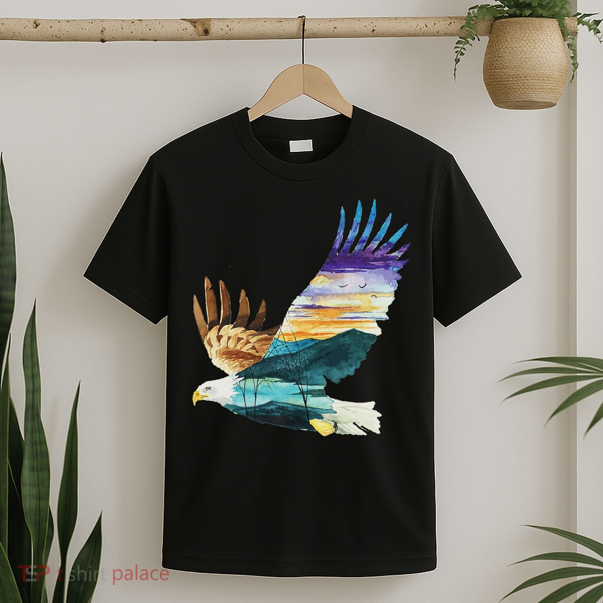 Flying Bald Eagle Mountain Sky Scenary Silhouette T-Shirt