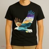 Flying Bald Eagle Mountain Sky Scenary Silhouette T-Shirt thumb 3