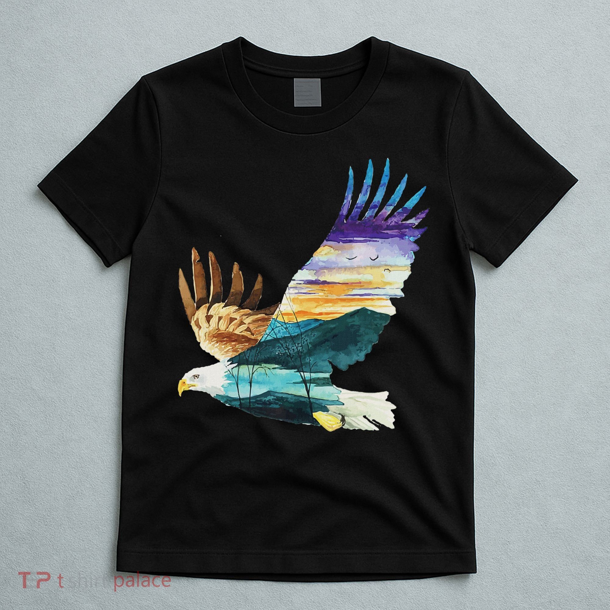 Flying Bald Eagle Mountain Sky Scenary Silhouette T-Shirt