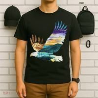 Flying Bald Eagle Mountain Sky Scenary Silhouette T-Shirt thumb 6