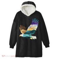 Flying Bald Eagle Mountain Sky Scenary Silhouette Hooded Wearable Blanket thumb 0