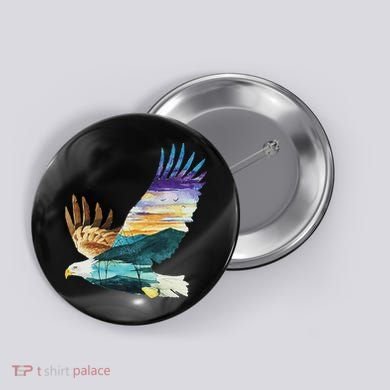 Flying Bald Eagle Mountain Sky Scenary Silhouette Button