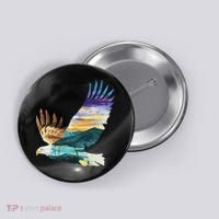 Flying Bald Eagle Mountain Sky Scenary Silhouette Button thumb 0