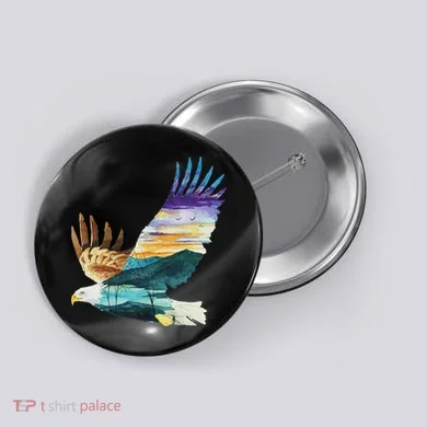 Flying Bald Eagle Mountain Sky Scenary Silhouette Button