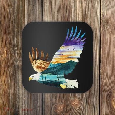 Flying Bald Eagle Mountain Sky Scenary Silhouette Coaster