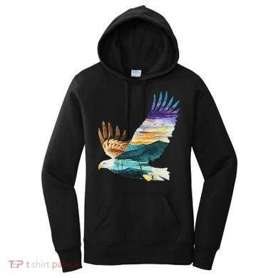 Flying Bald Eagle Mountain Sky Scenary Silhouette Women's Hoodie