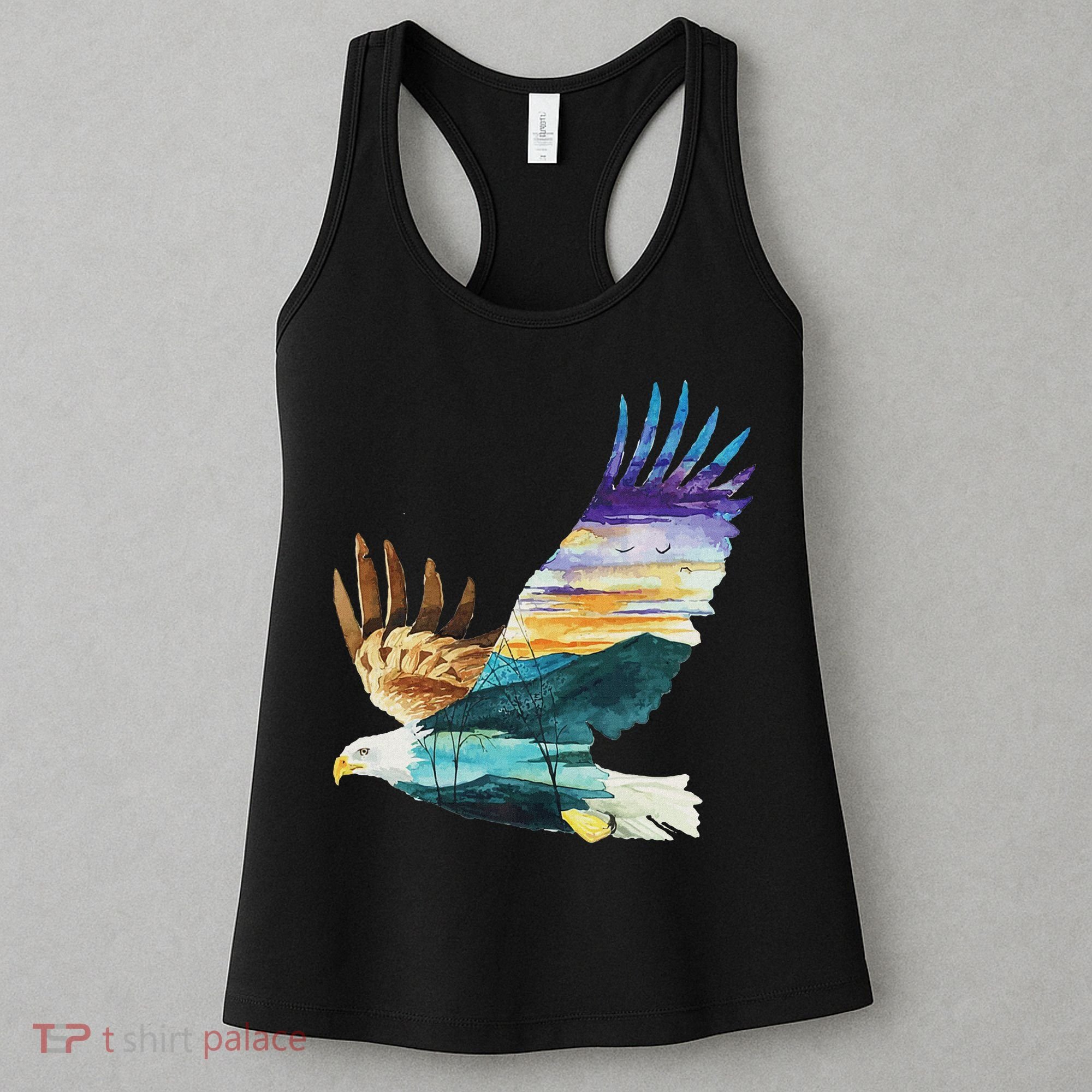 Flying Bald Eagle Mountain Sky Scenary Silhouette Women's Tank Top