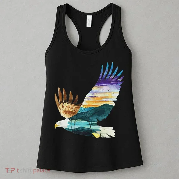 Flying Bald Eagle Mountain Sky Scenary Silhouette Women's Tank Top