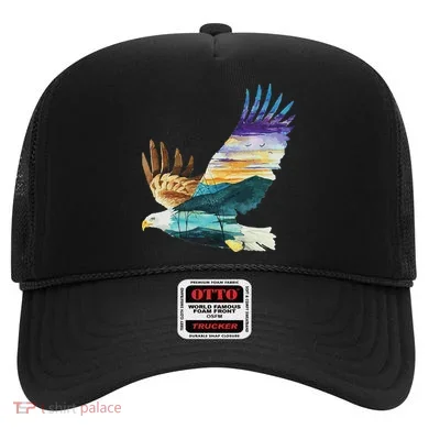 Flying Bald Eagle Mountain Sky Scenary Silhouette Hat