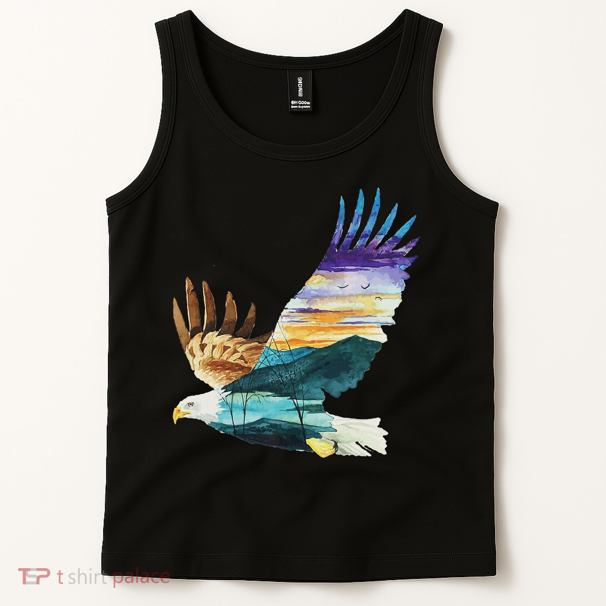 Flying Bald Eagle Mountain Sky Scenary Silhouette Tank Top