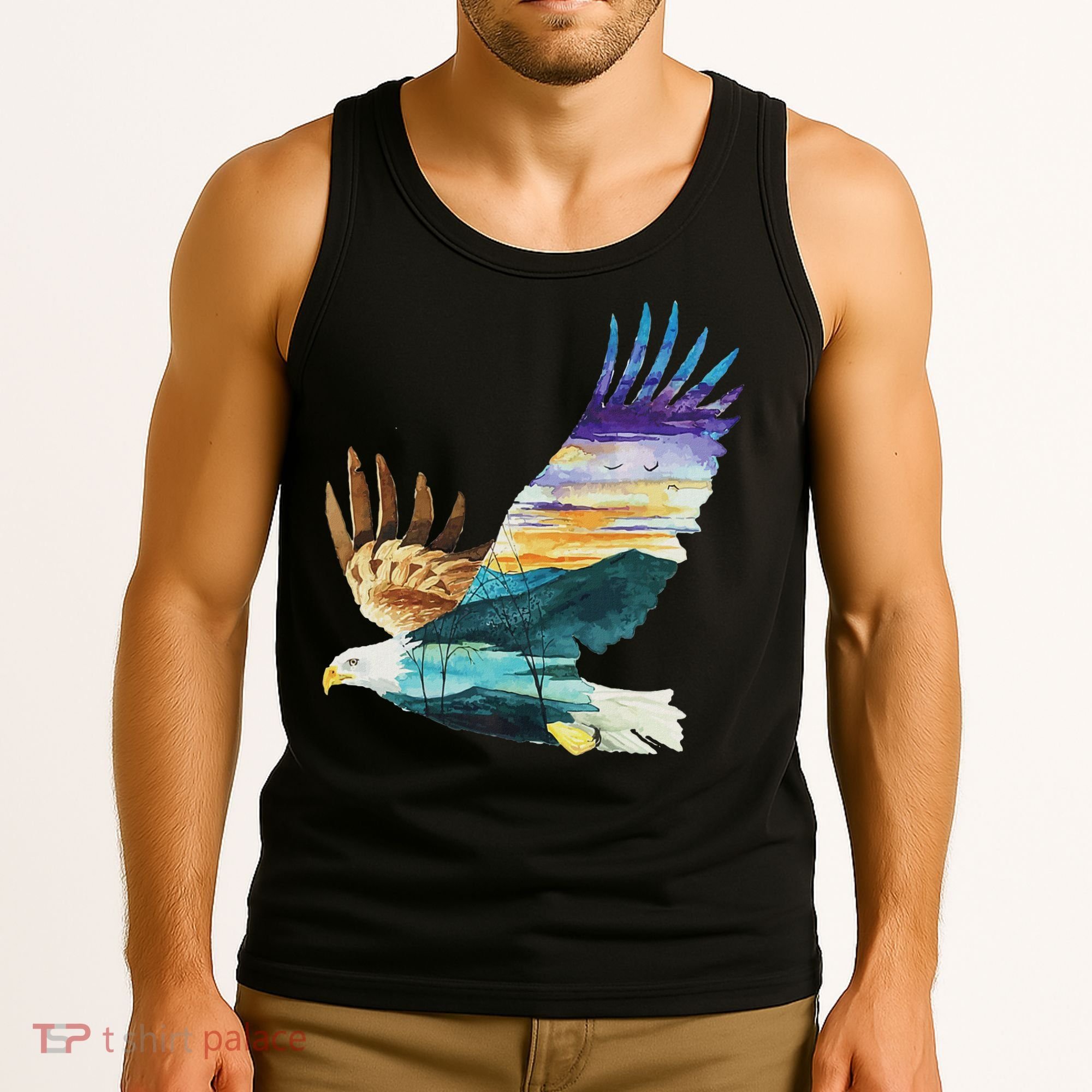 Flying Bald Eagle Mountain Sky Scenary Silhouette Tank Top