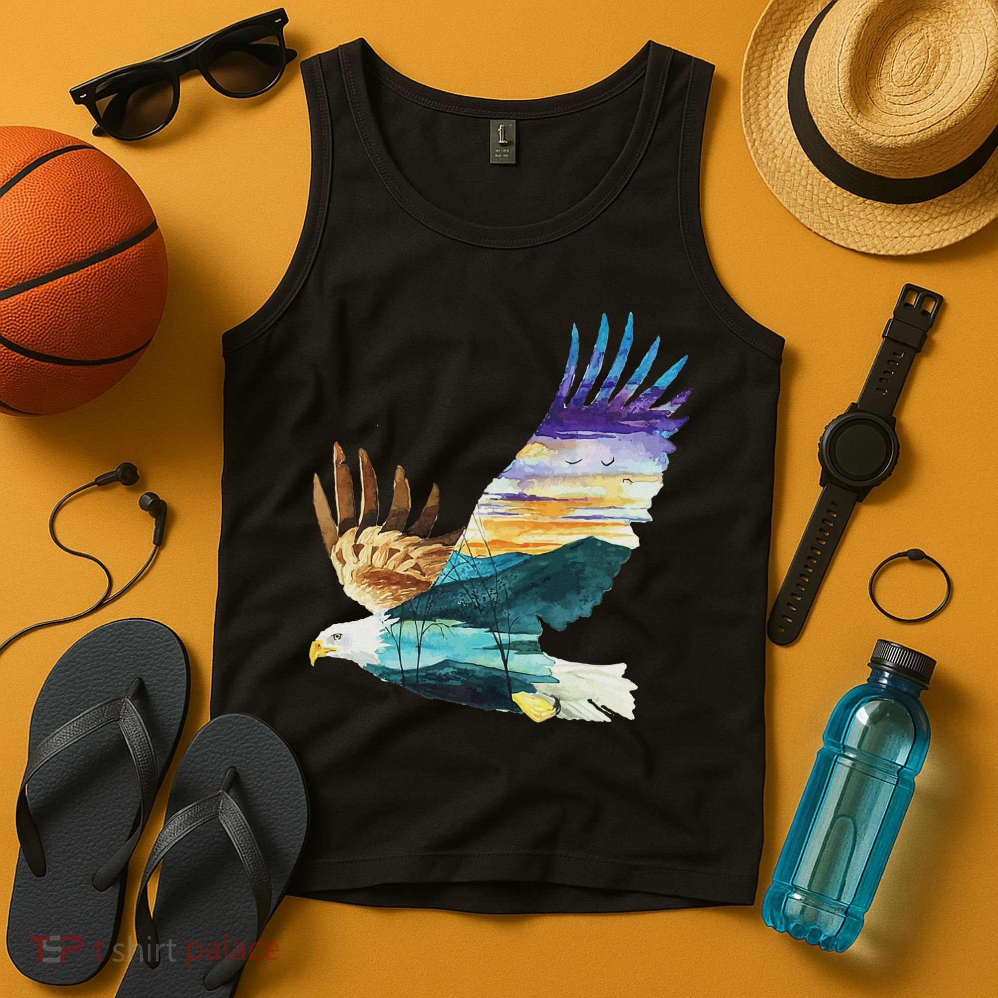 Flying Bald Eagle Mountain Sky Scenary Silhouette Tank Top