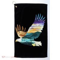 Flying Bald Eagle Mountain Sky Scenary Silhouette Golf Towel thumb 0