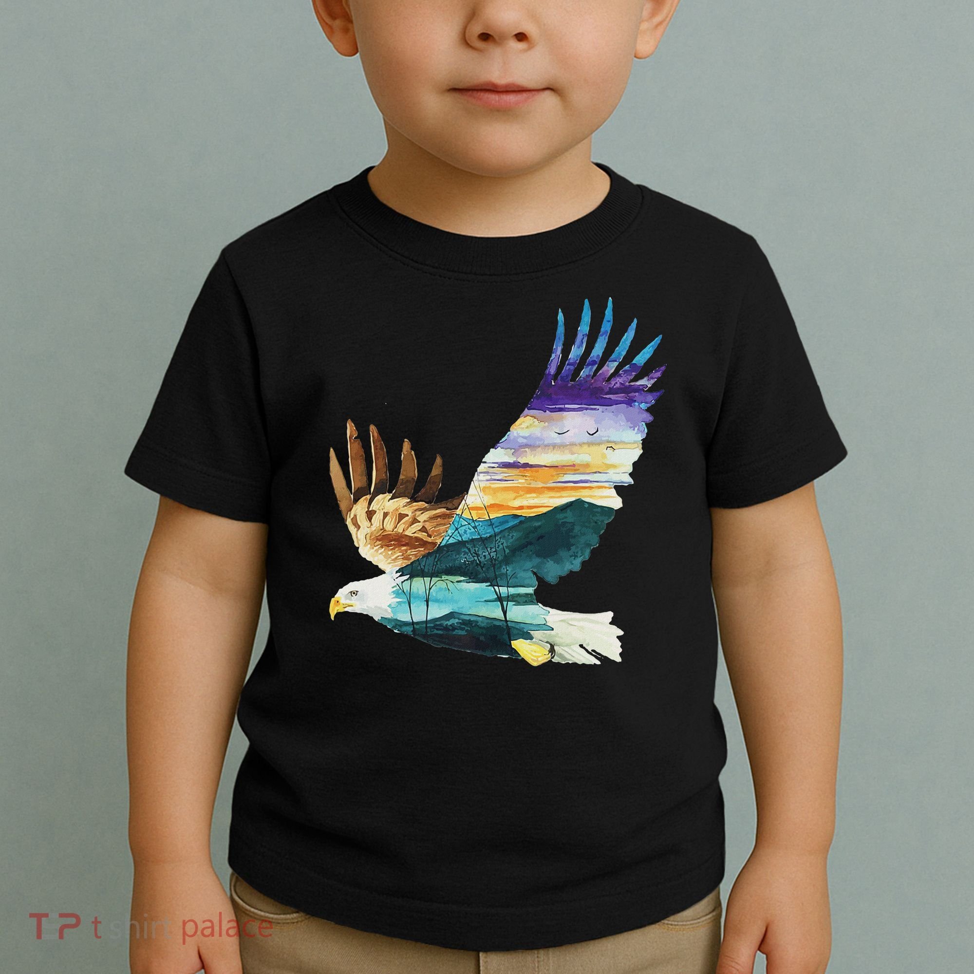 Flying Bald Eagle Mountain Sky Scenary Silhouette Toddler T-Shirt