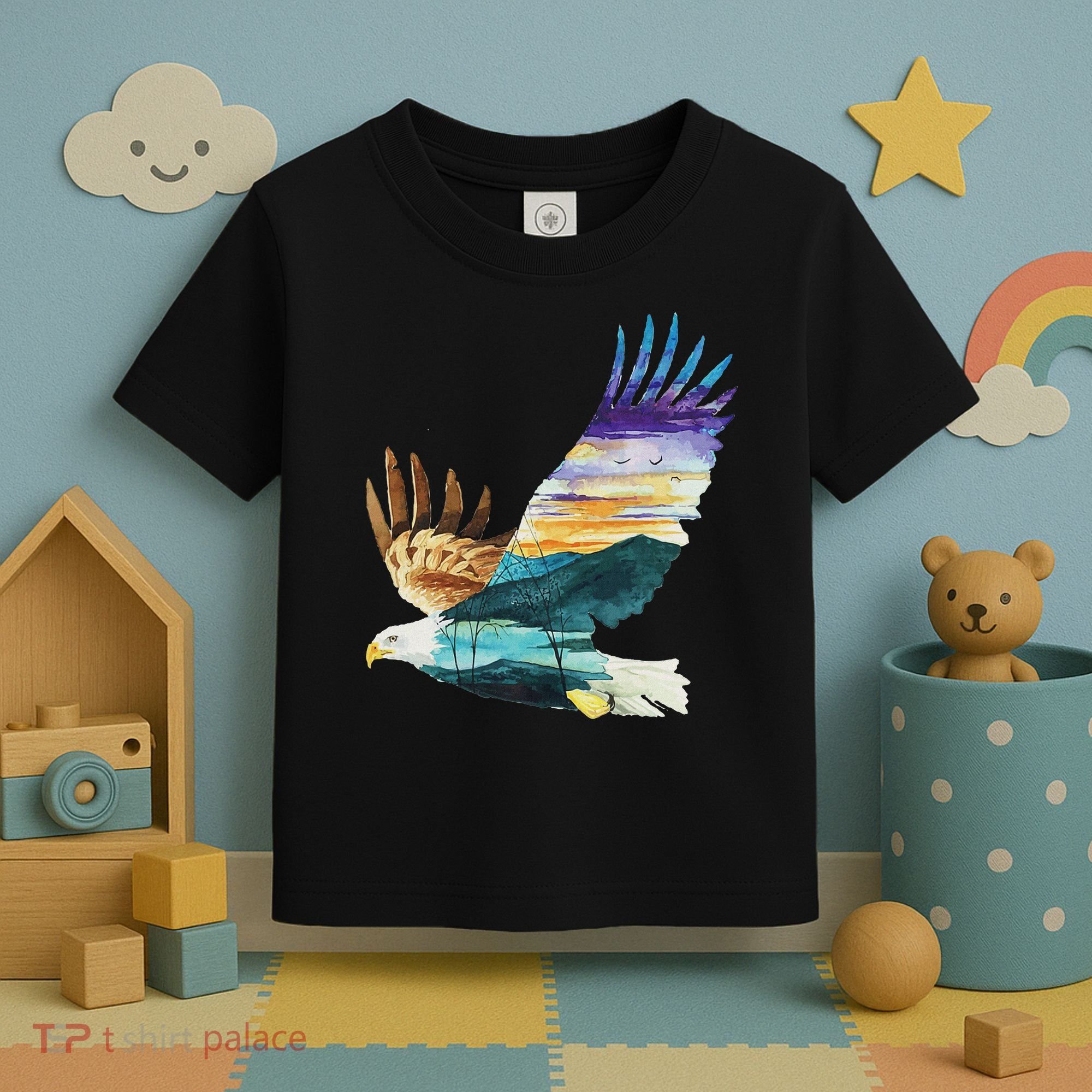 Flying Bald Eagle Mountain Sky Scenary Silhouette Toddler T-Shirt