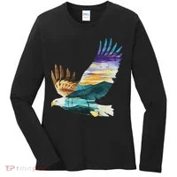 Flying Bald Eagle Mountain Sky Scenary Silhouette Women's Long Sleeve Shirt thumb 0