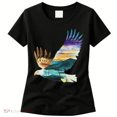 Flying Bald Eagle Mountain Sky Scenary Silhouette Women's T-Shirt