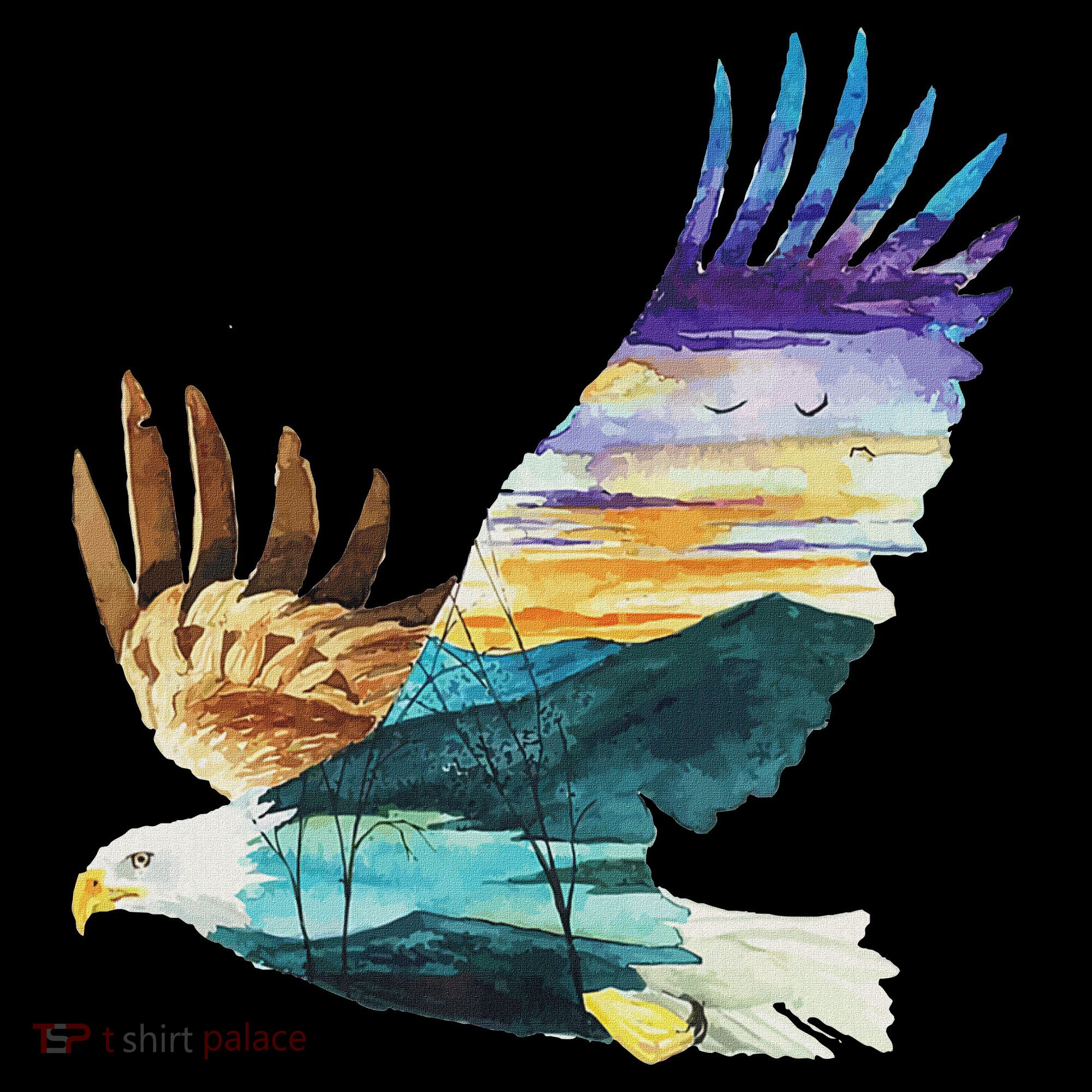Flying Bald Eagle Mountain Sky Scenary Silhouette Women's T-Shirt
