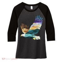 Flying Bald Eagle Mountain Sky Scenary Silhouette Women's Tri-Blend 3/4-Sleeve Raglan Shirt thumb 0