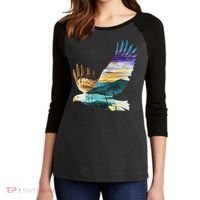 Flying Bald Eagle Mountain Sky Scenary Silhouette Women's Tri-Blend 3/4-Sleeve Raglan Shirt thumb 2